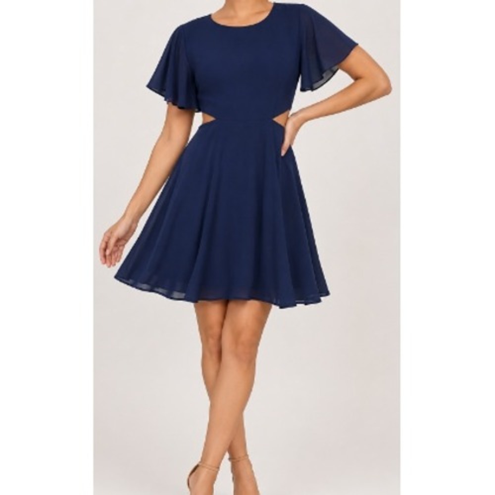 Lulus Women's Parisian Blue Blissful Love Cutout Mini Skater Dress NWT Size M